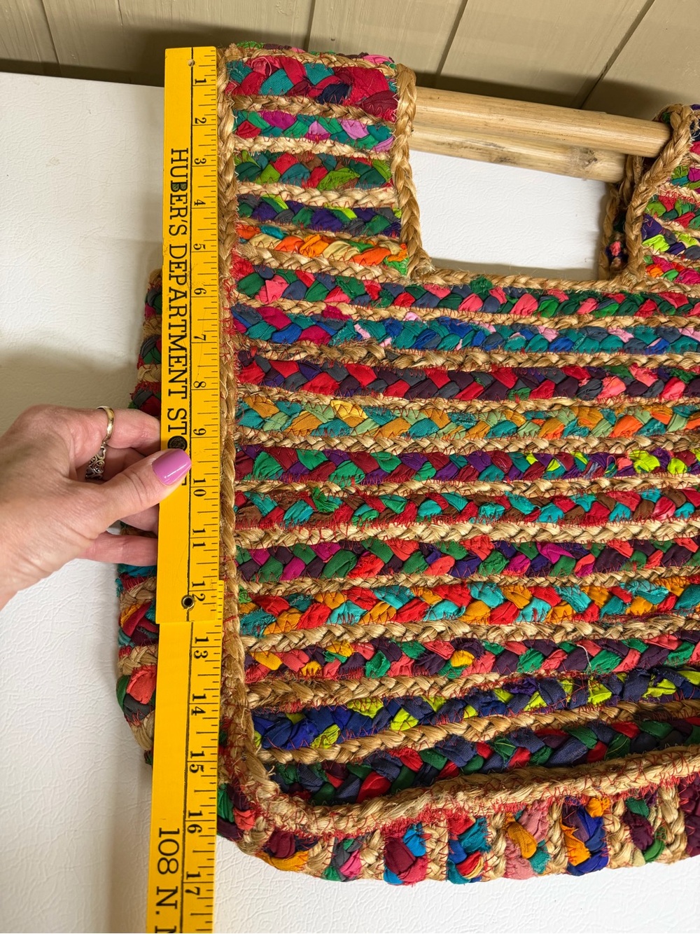 Colorful Handwoven Multicolor Tote Bag with Natural Trim - Picture 4 of 5